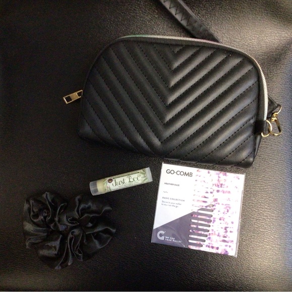 Wristlet with silk scrunchie, Go comb, just bee chapstick - Picture 3 of 4